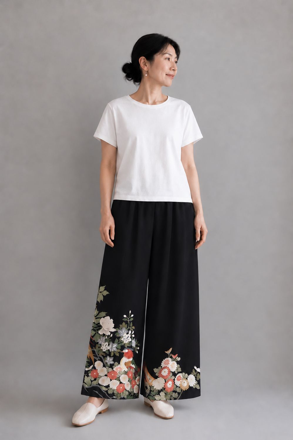 Upcycled Sikl Kimono Pants -Phoenix, Peony &amp; Chrysanthemum