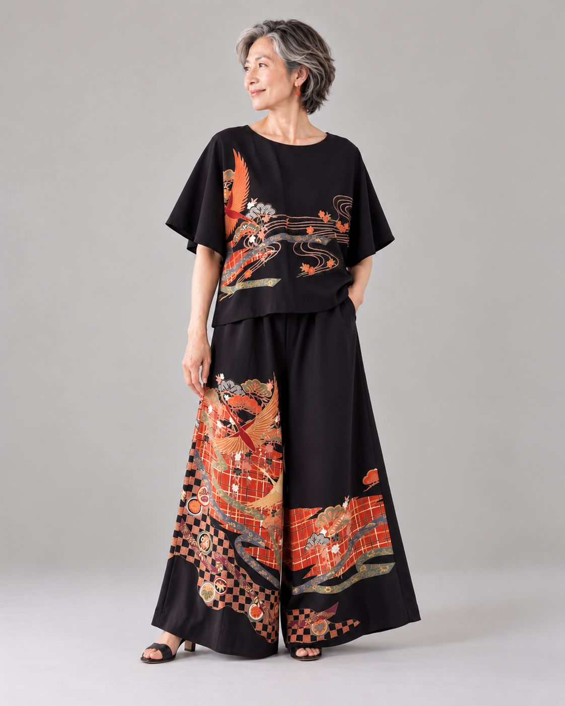 Silk Landscape Pants - Golden Phoenix &amp; Autumn Brocade