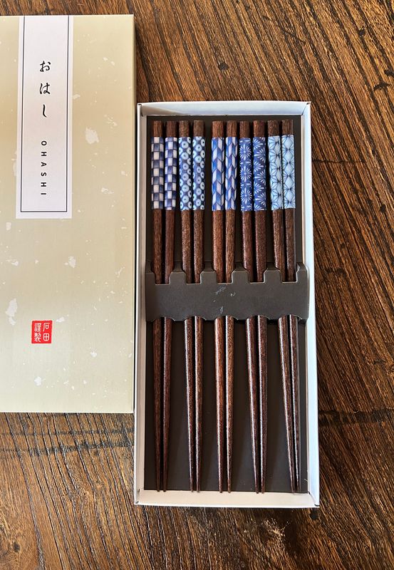 Chopstick Gift Box - 5 Pairs - 23 cm - Blue Geometric