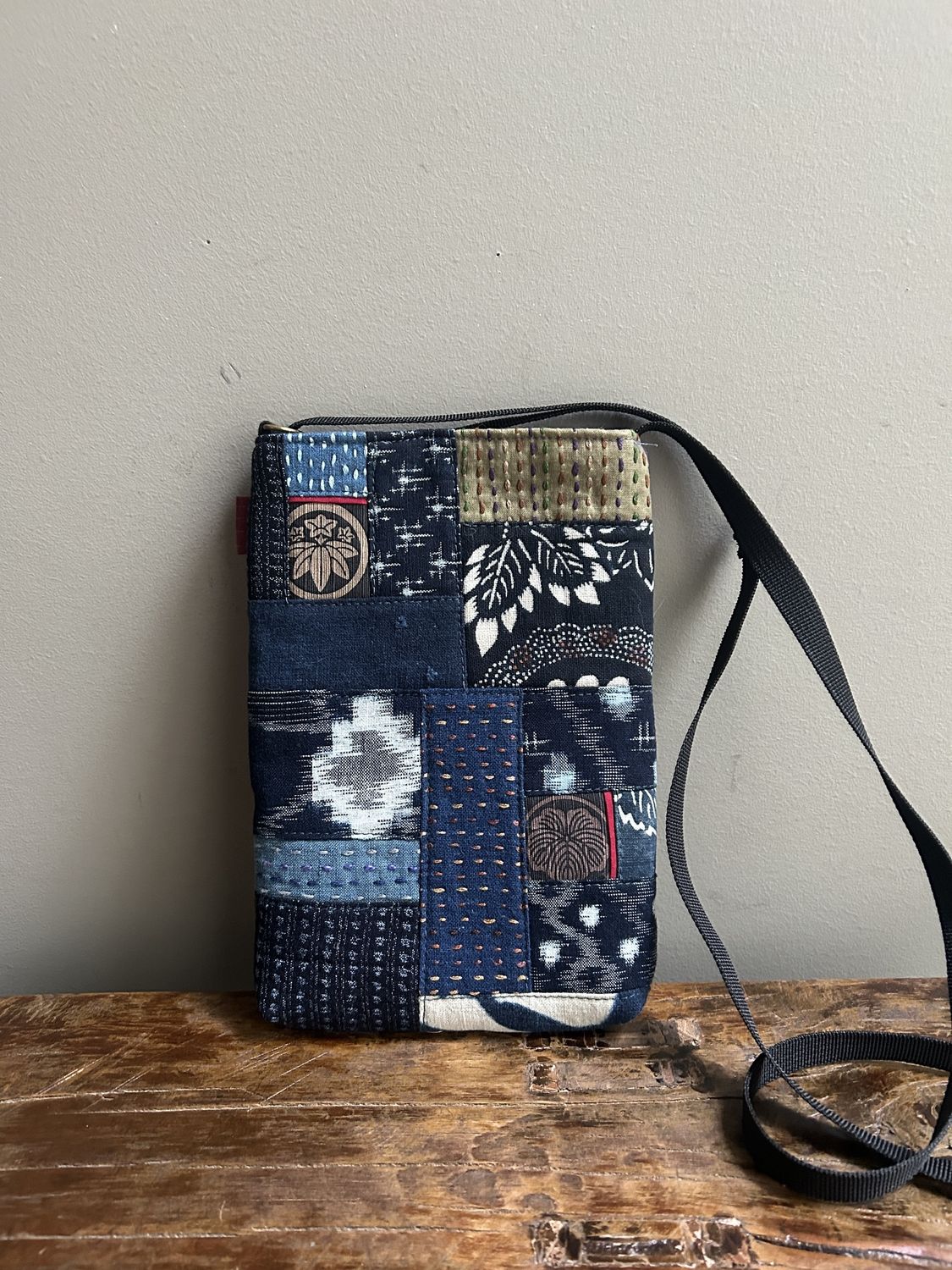 Vintage Kasuri Cotton Pochette with Sashiko Stitching 1
