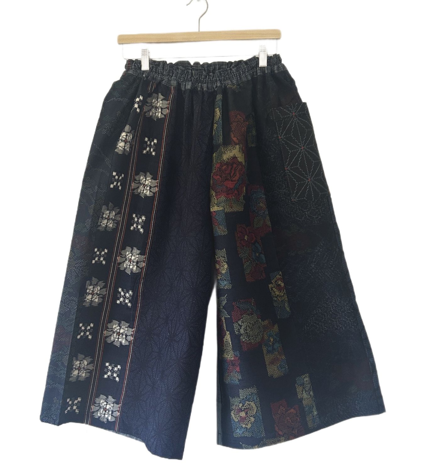 Upcycled Kimono Silk Patchwork Culottes – Flowers &amp; Butterflies