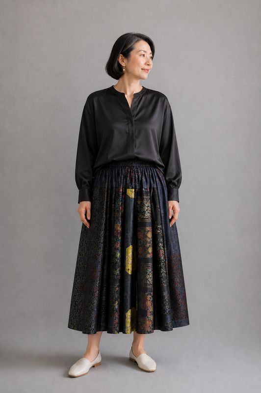 Oshima Silk Panel Skirt with Tucks