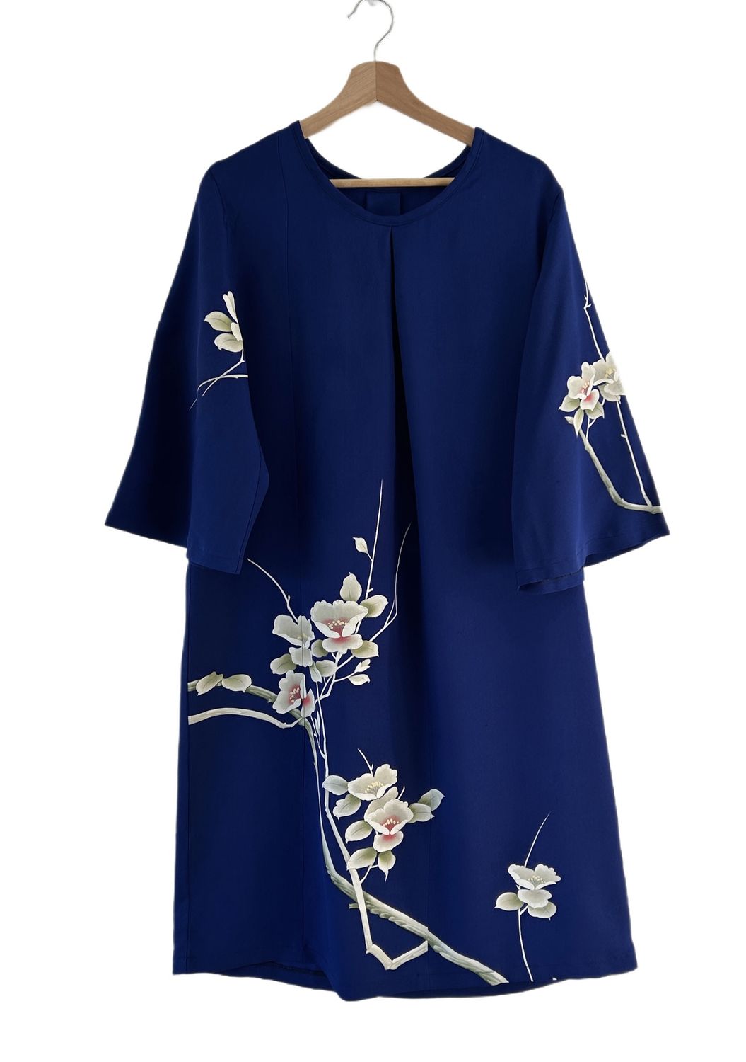 Upcycled Silk Kimono Dress - Blue/White Blossoms