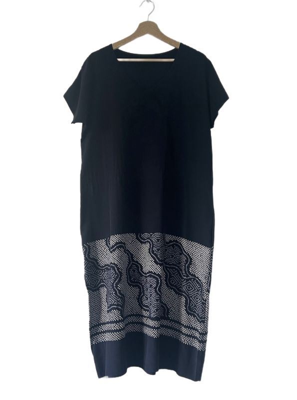 Upcycled  Obi Sash Dress - Navy Silk Tie-dye