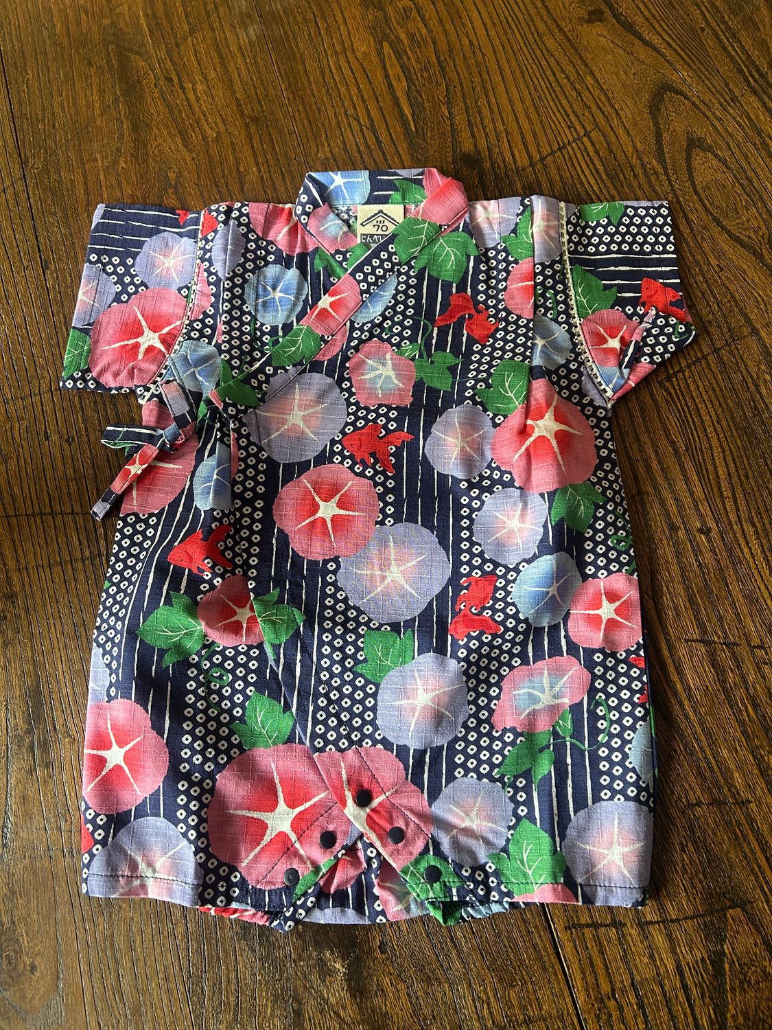 Japanese Jinbei-Style Baby Romper - Morning Glory/Navy 70 cm