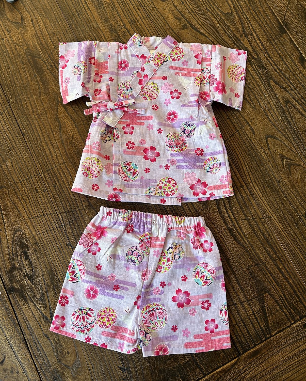 Baby/Kids Jinbei (Kimono Style Top and Shorts)  - Pink/Mari &amp; Blossoms