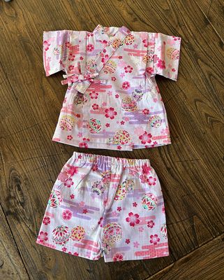 Baby/Kids Jinbei (Kimono Style Top and Shorts)  - Pink/Mari &amp; Blossoms