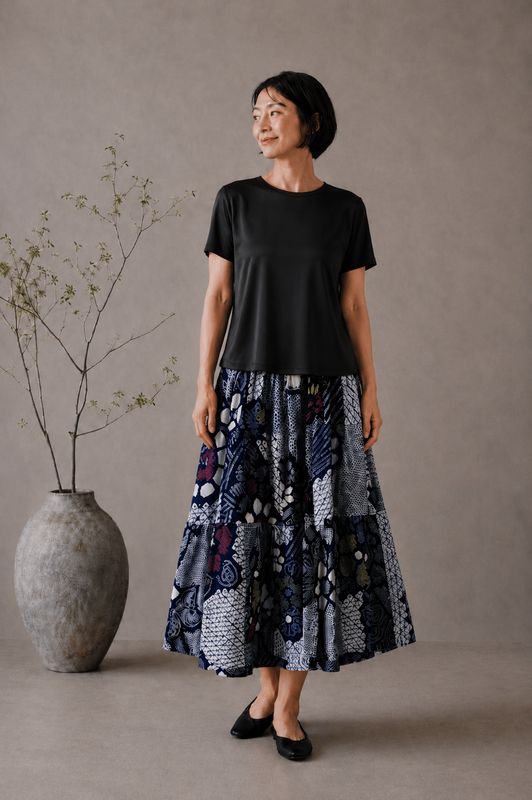 52-Panel Shibori-Dyed Cotton Tiered Skirt