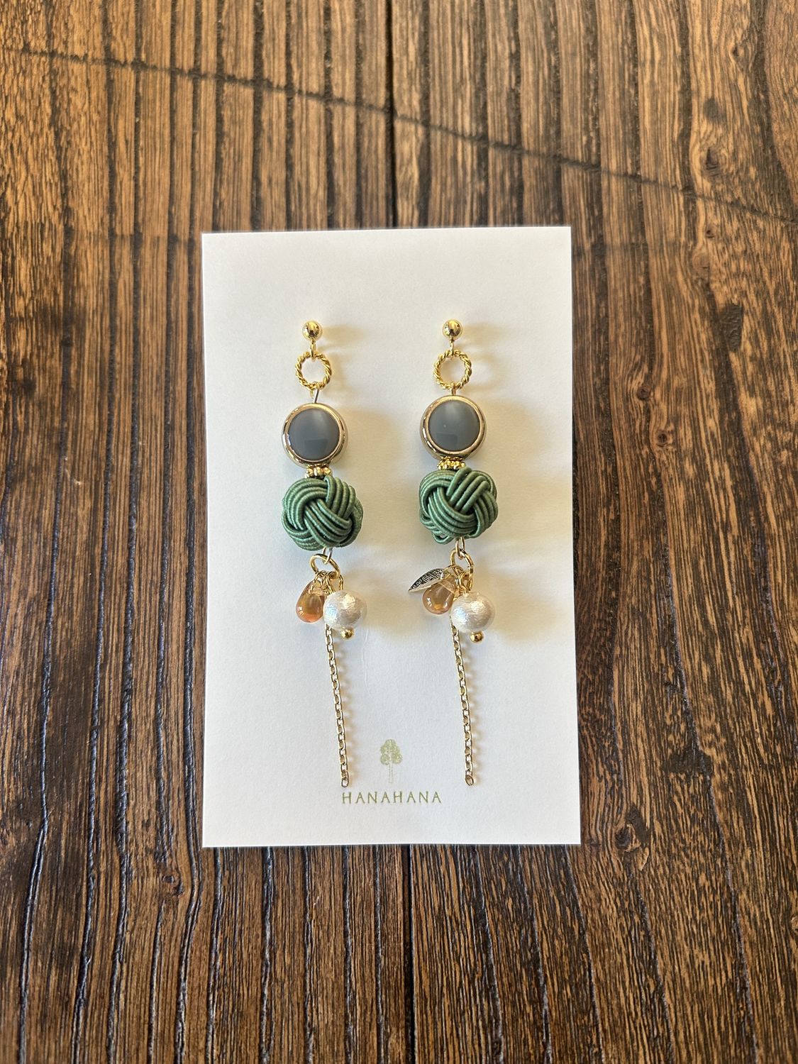Handcraftged Mizuhiki Knot Earrings, Colour: Green