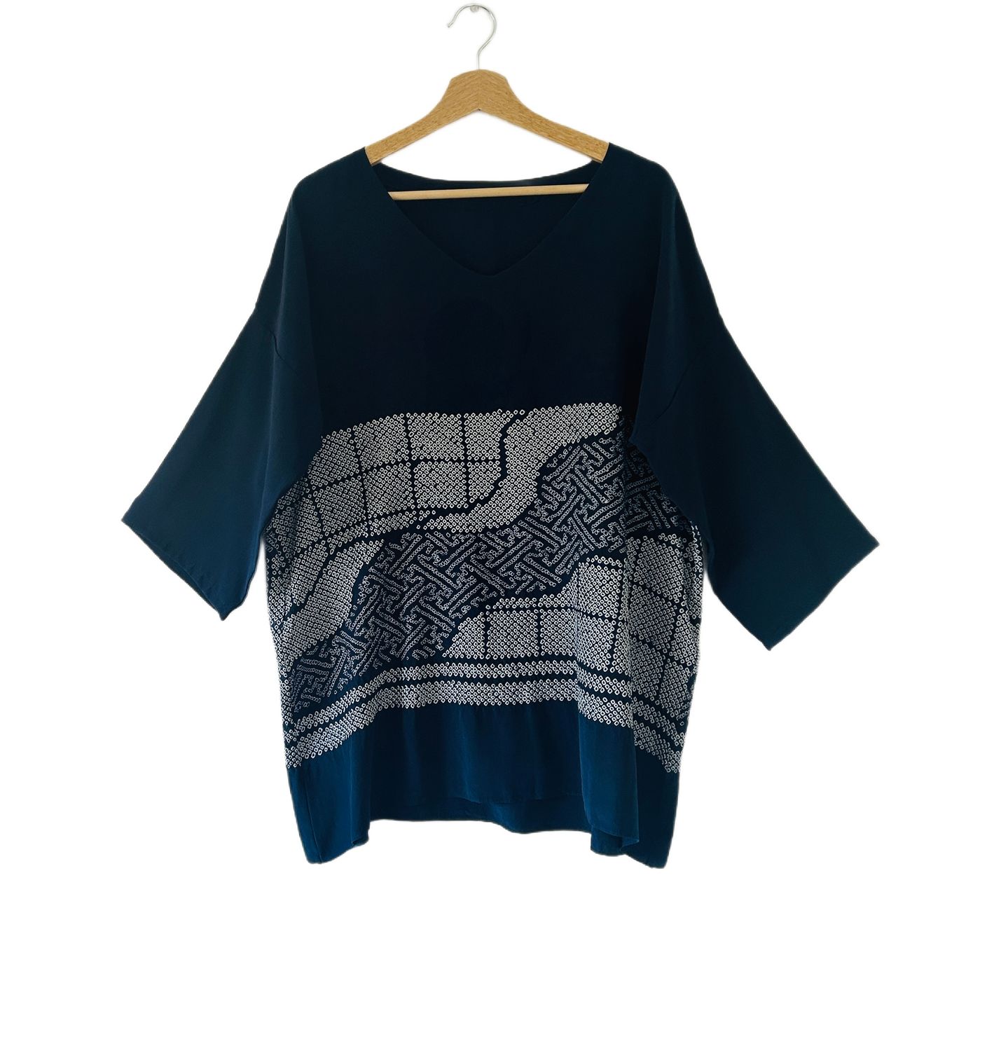 Upcycled Obi Sash Top - Navy Silk Tie-dye