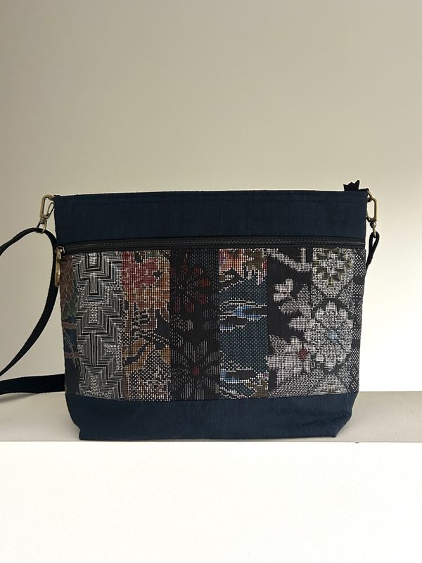 Upcycled Oshima Silk Panel Shoulder Bag
