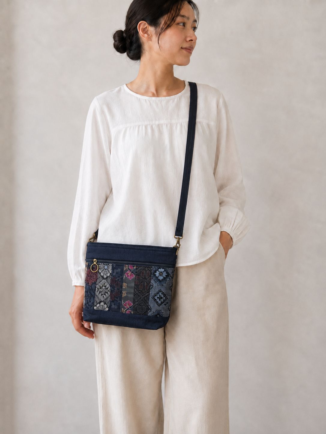 Upcycled Oshima Silk Panel Shoulder Bag 1