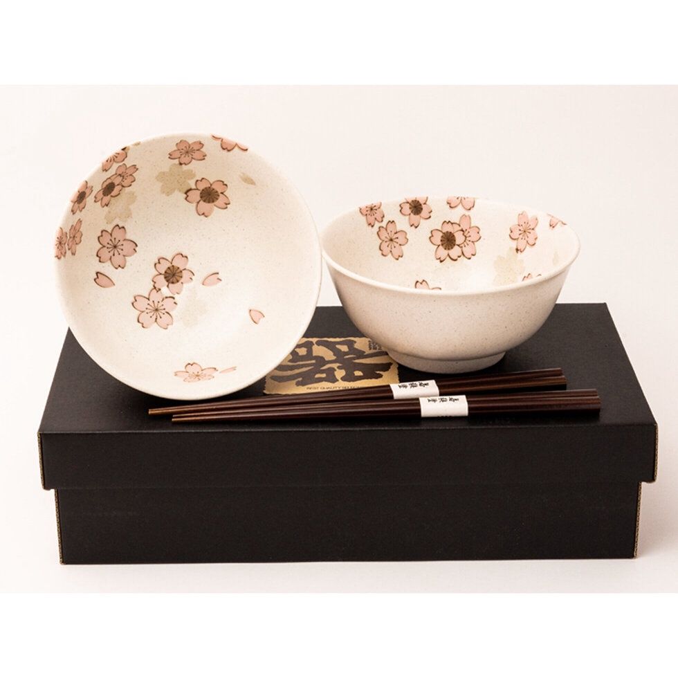 Cherry Blossom 2-Piece Bowl &amp; Chopsticks Set — White