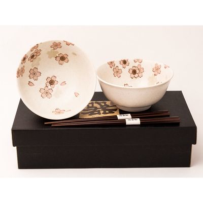 Cherry Blossom 2-Piece Bowl &amp; Chopsticks Set — White