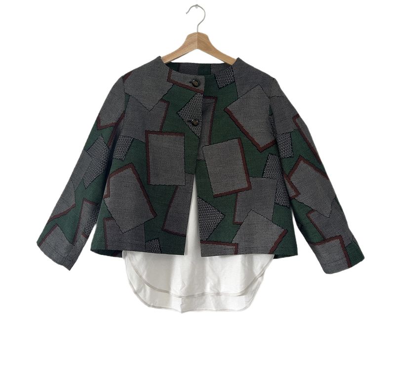 Upcycled Silk Jacket - Green Geometric