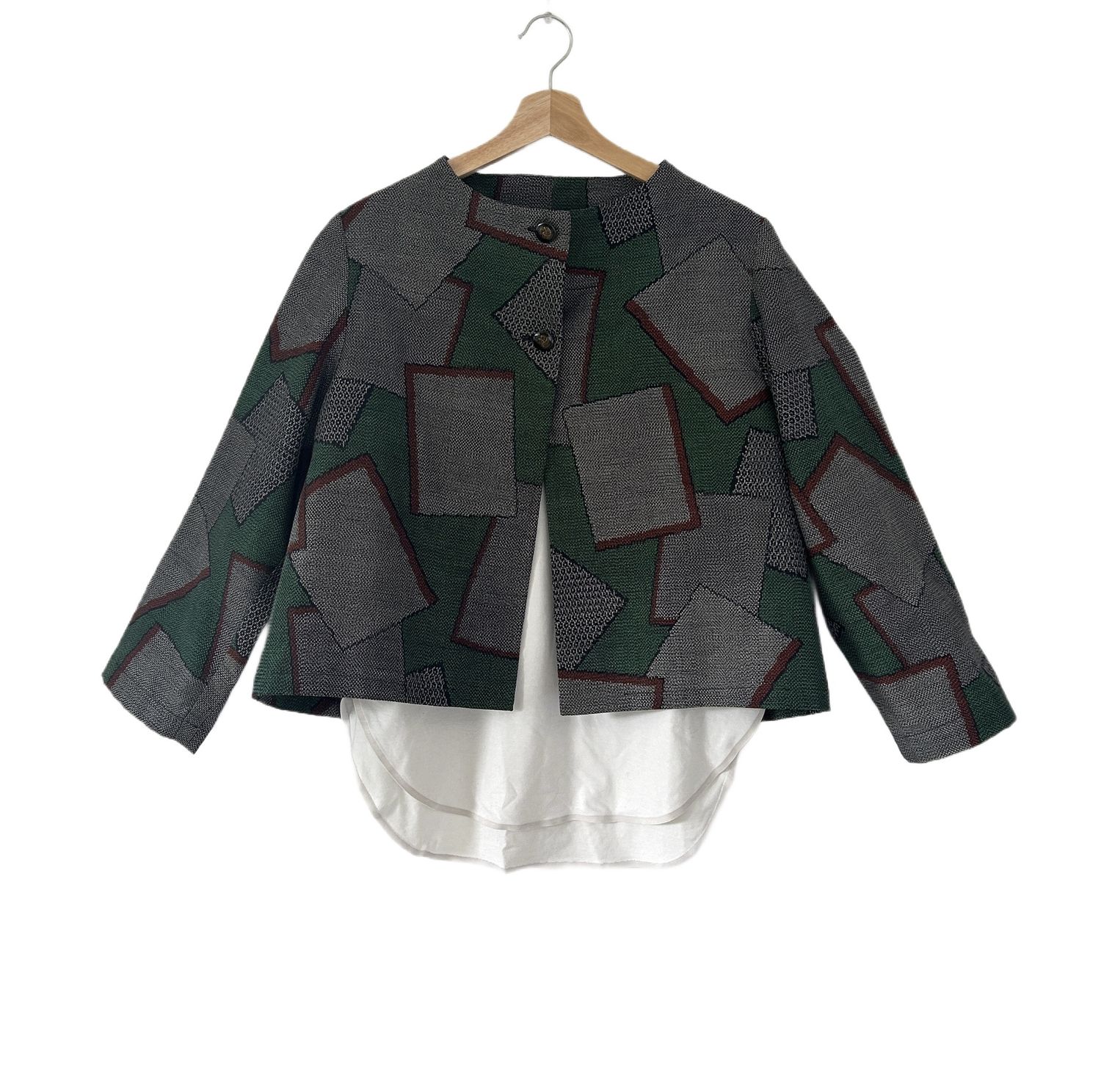 Upcycled Silk Jacket - Green Geometric