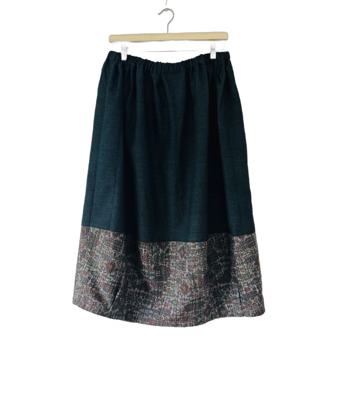 Upcycled Silk Semi Balloon Skirt – Dark Green
