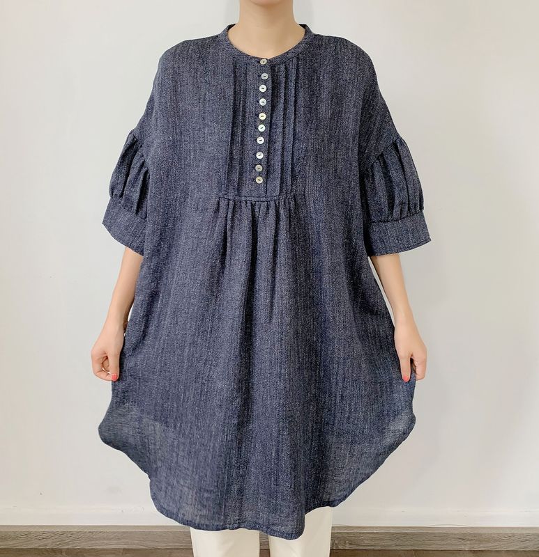 Pintuck Tunic – Indigo Blue