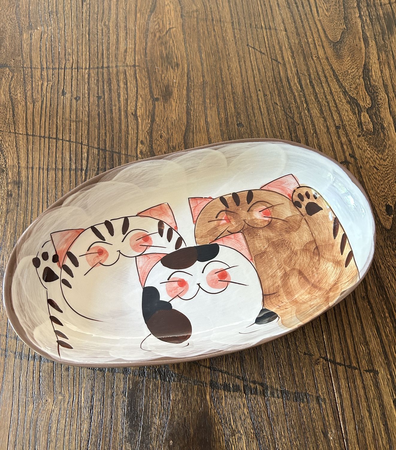 Hawami Ware Cat Friends Oval Plate - Handpainted