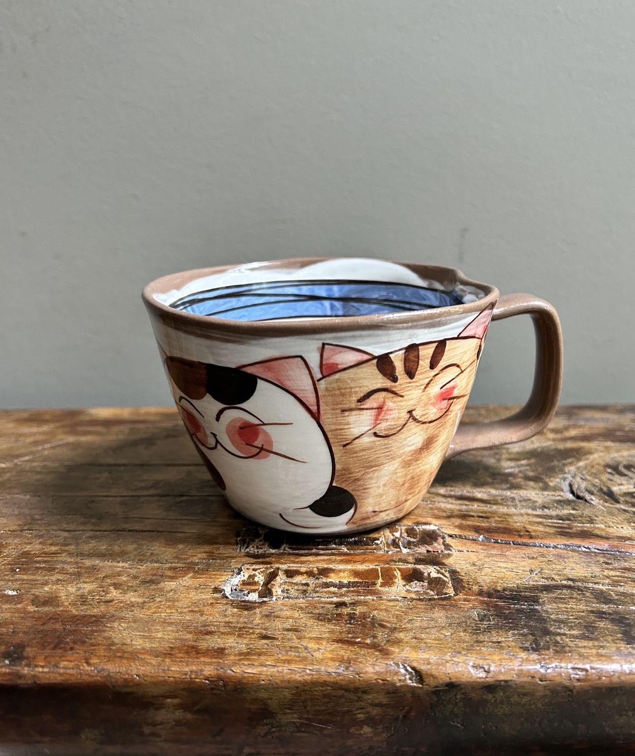 Hasami Ware Cat Friends Handpainted Mug, Colour: Blue