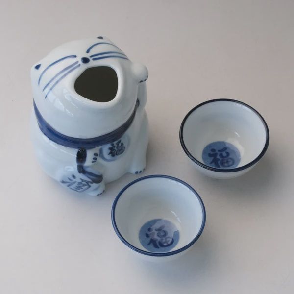 Cat Sake Set - Vessel + Two Cups