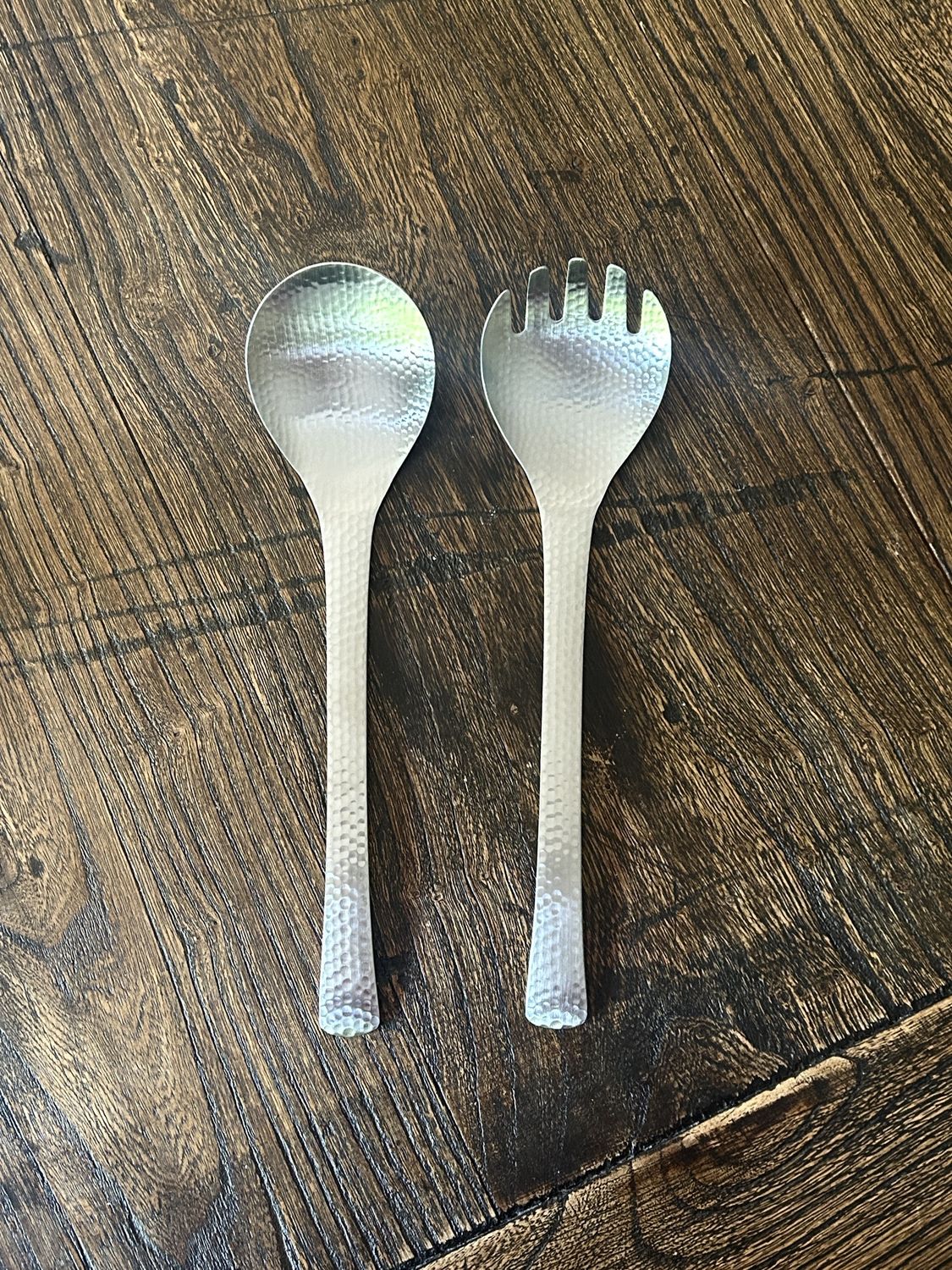 Serving Spoon &amp; Fork Set– Hammered Finish