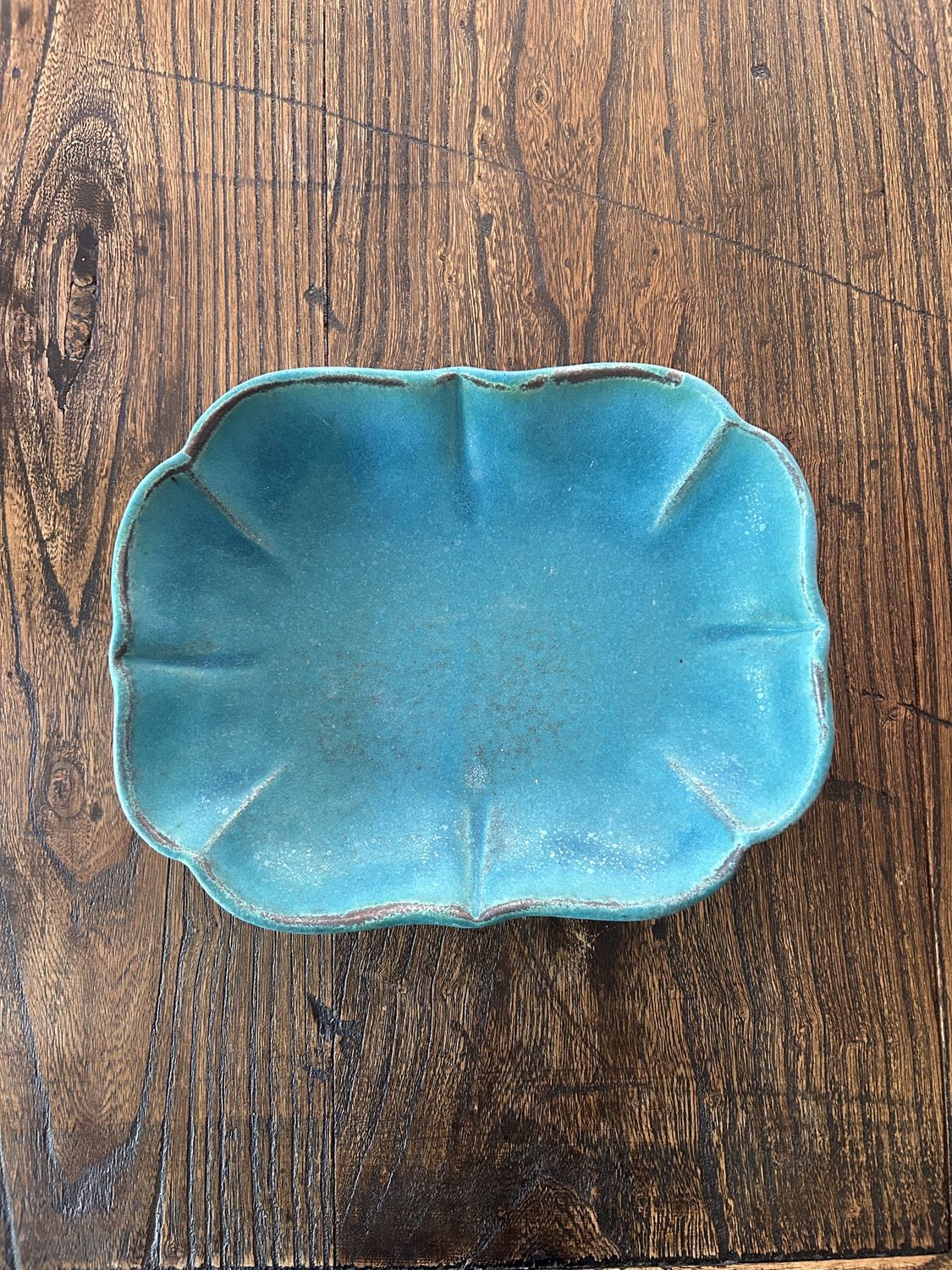 Turquoise Petal Plate - Mashiko Ware, Size: Large