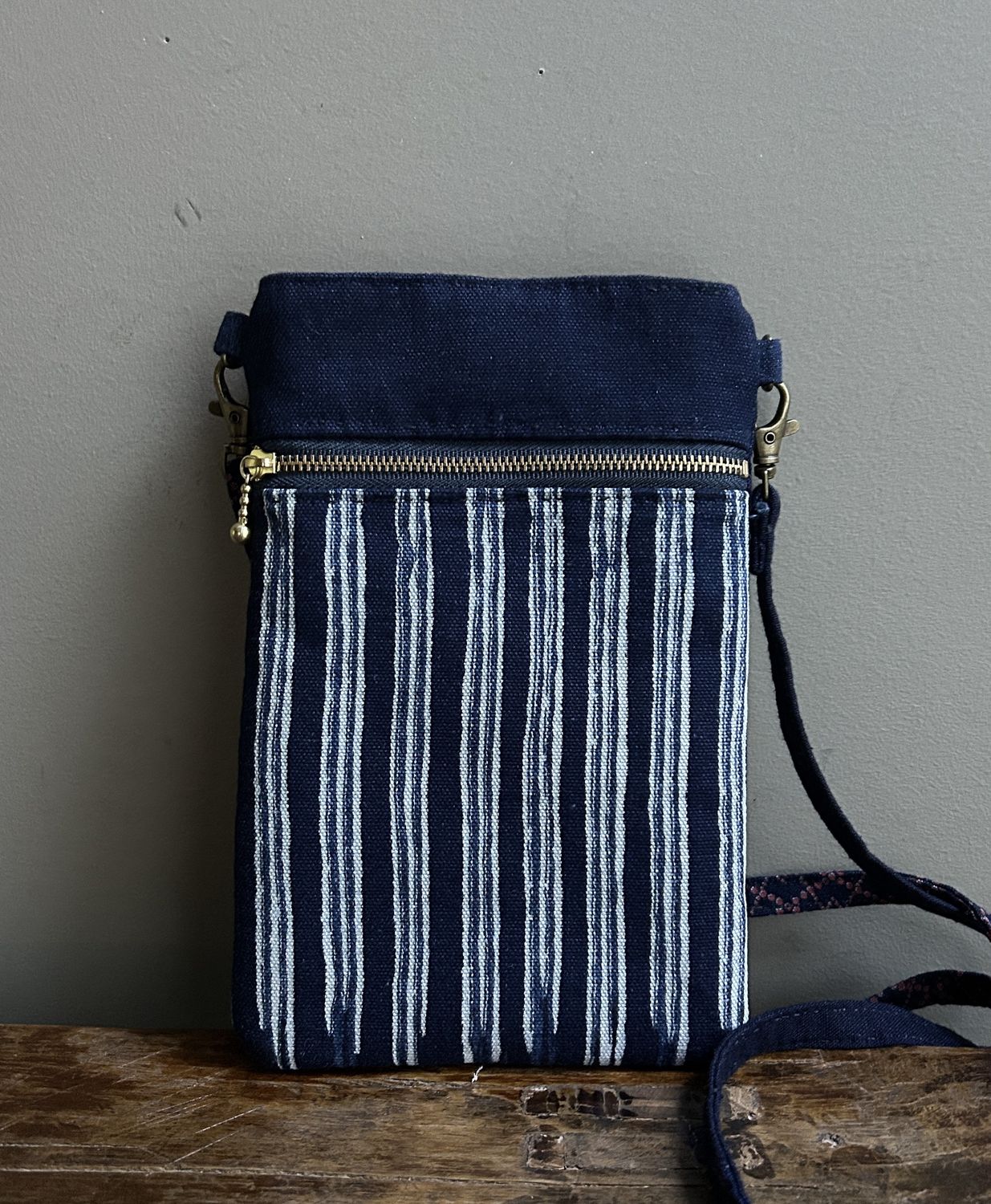 Indigo-dyed Stripe Mini Crossbody