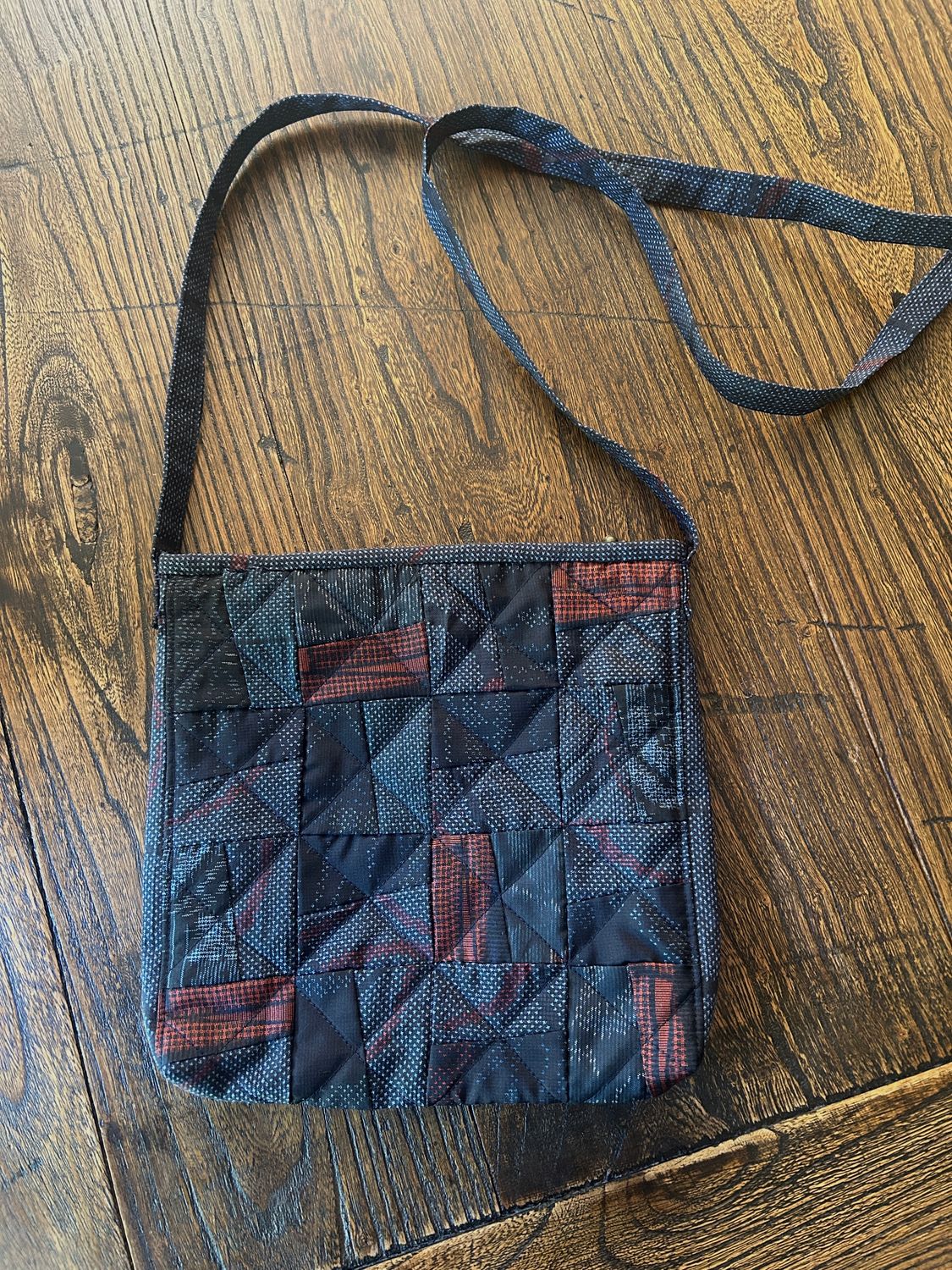 Upcycled Oshima Silk Patchwork Crossbody, Colour: Blue/Red