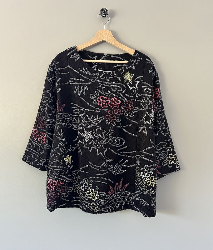 Shibori-dyed Silk Top - Black