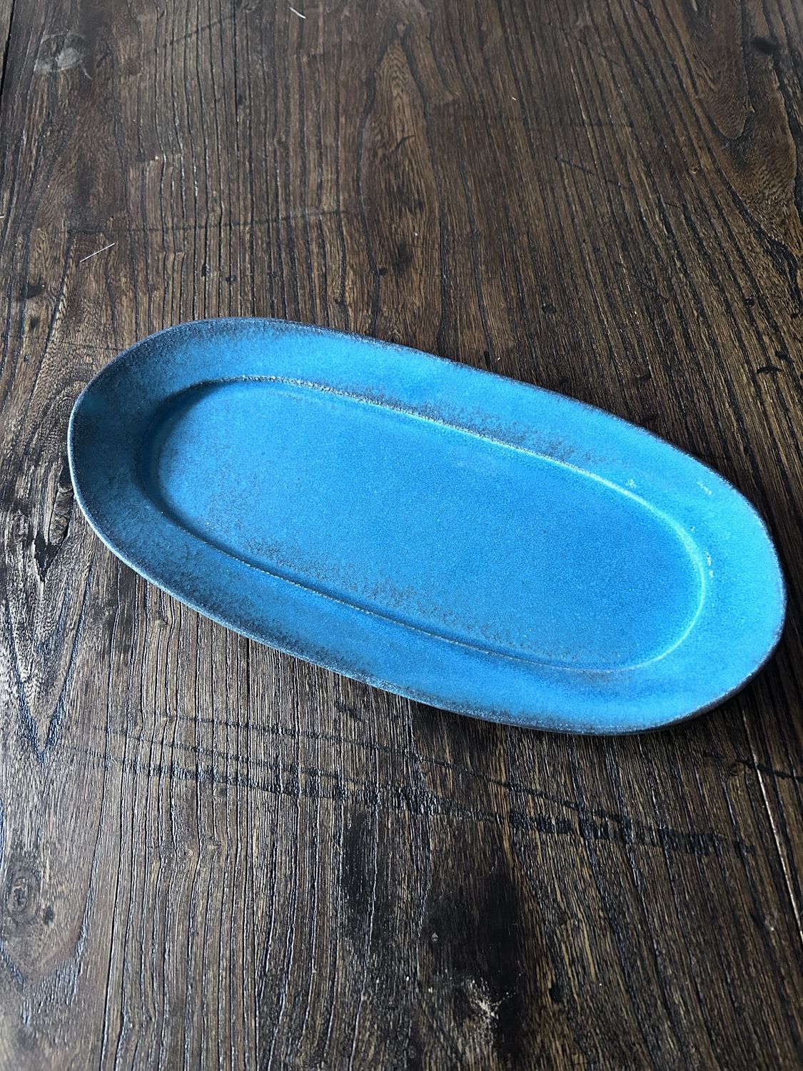 Turquoise Long Oval Plate - Mashiko Ware