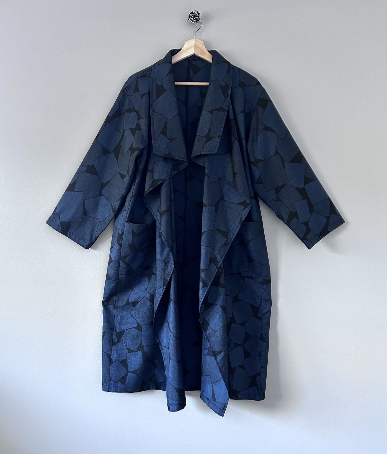 Upcycled Oshima Silk Layering Coat – Indigo Geometric