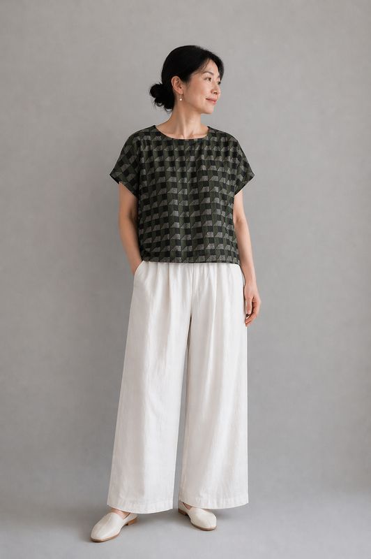 Oshima Silk Geometric Blouse - Green