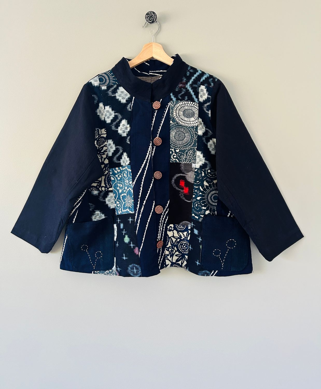 Vintage Kasuri Cotton Patchwork Jacket with Sashiko Stitching