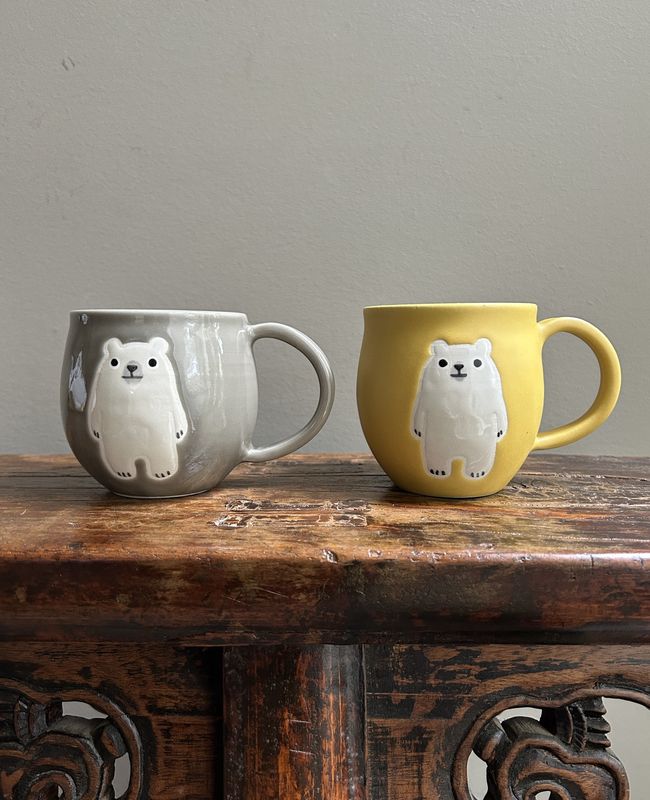 Yuki's Polar Bear Mug - Grey/Mustard