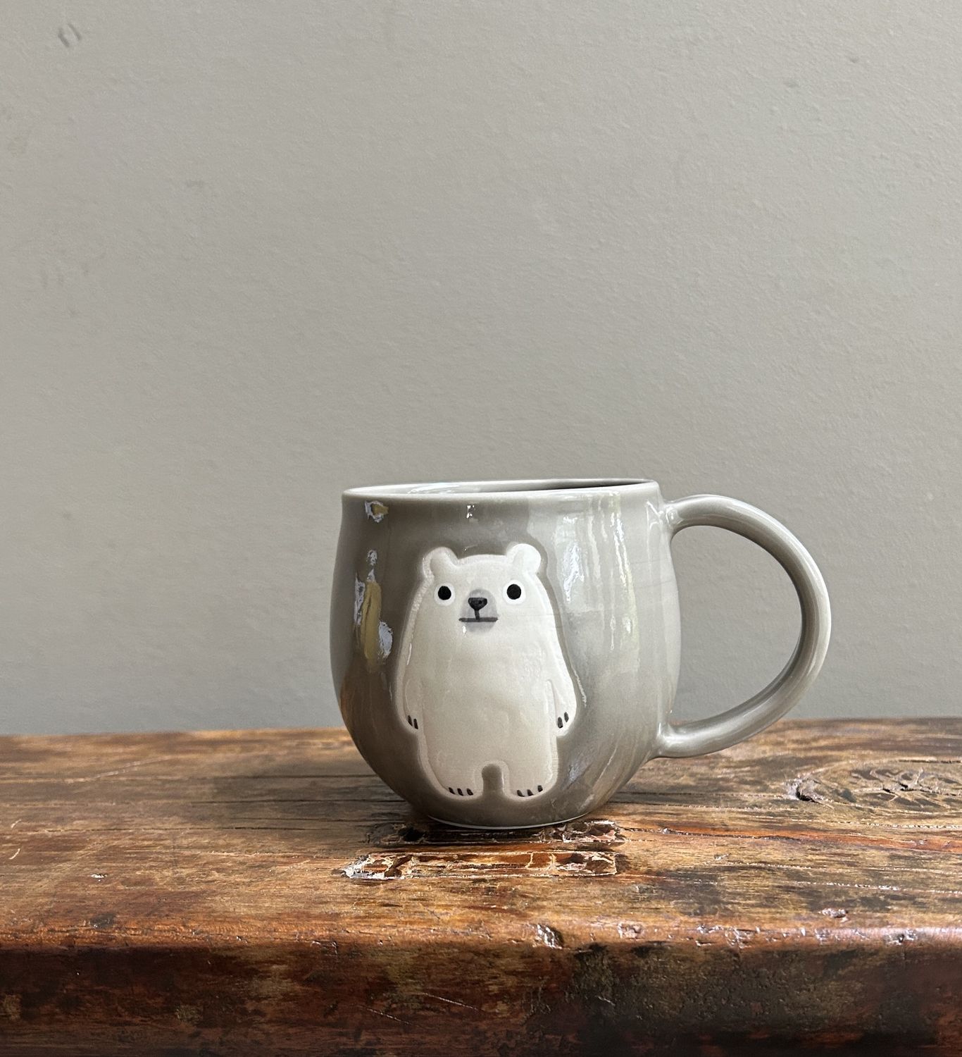 Yuki's Polar Bear Mug - Grey/Mustard, Colour: Grey