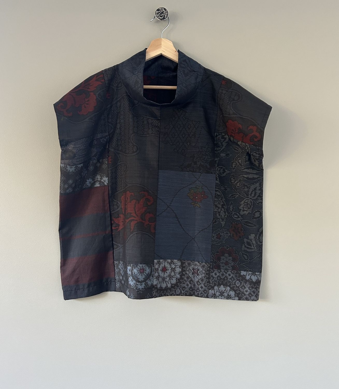 Upcycled Oshima Silk Patchwork High Neck Top