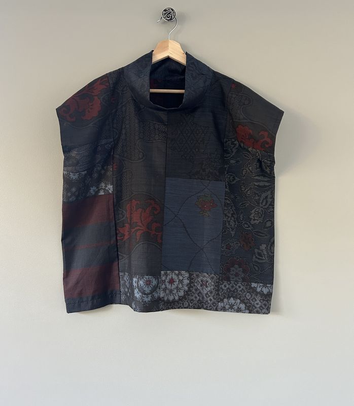 Upcycled Oshima Silk Patchwork High Neck Top
