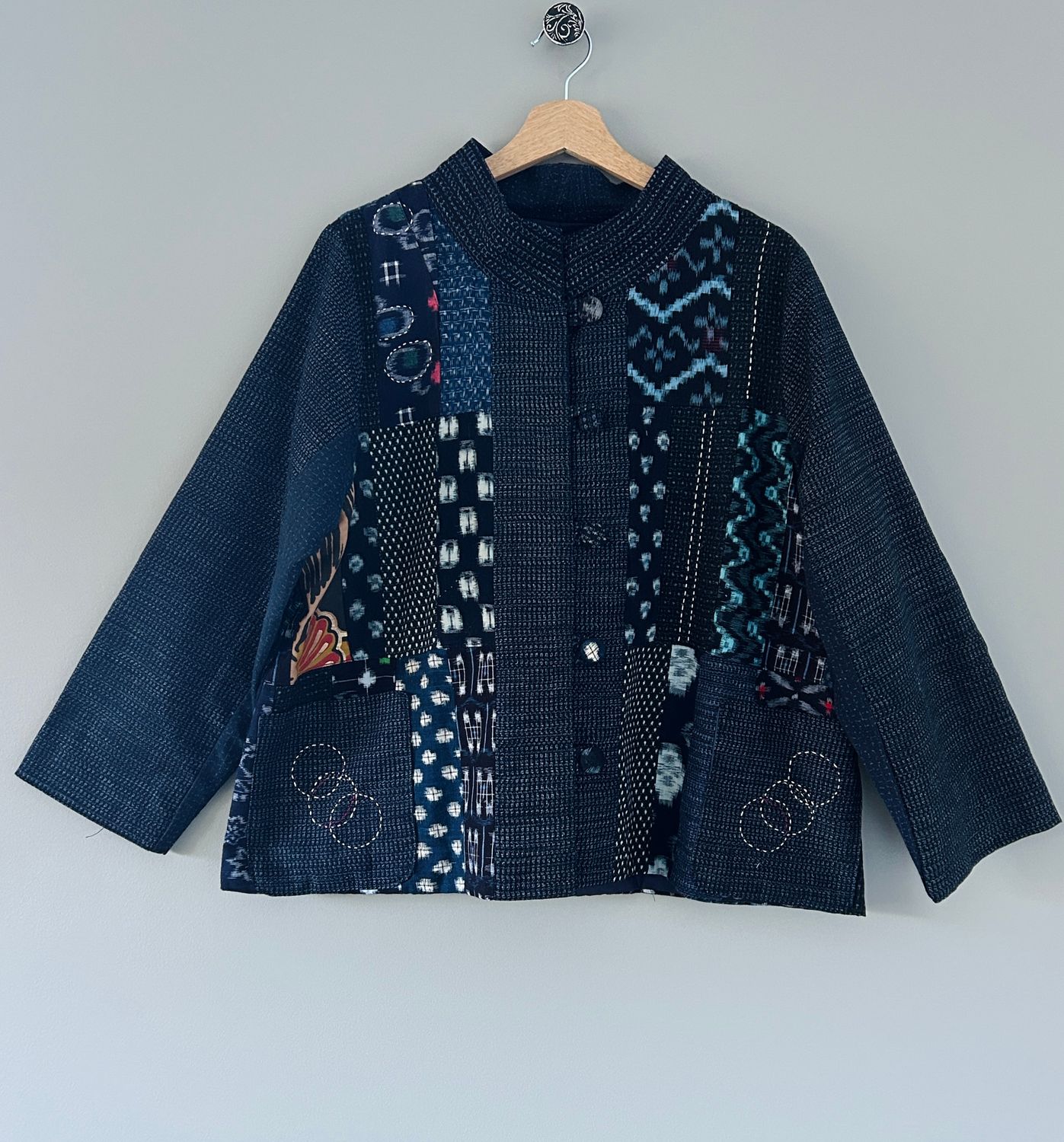 Vintage Kasuri Patchwork Jacket with Sashiko Stitching