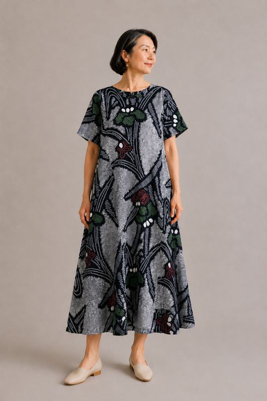 Arimatsu Sibori Dyed Long Flare Dress - Iris