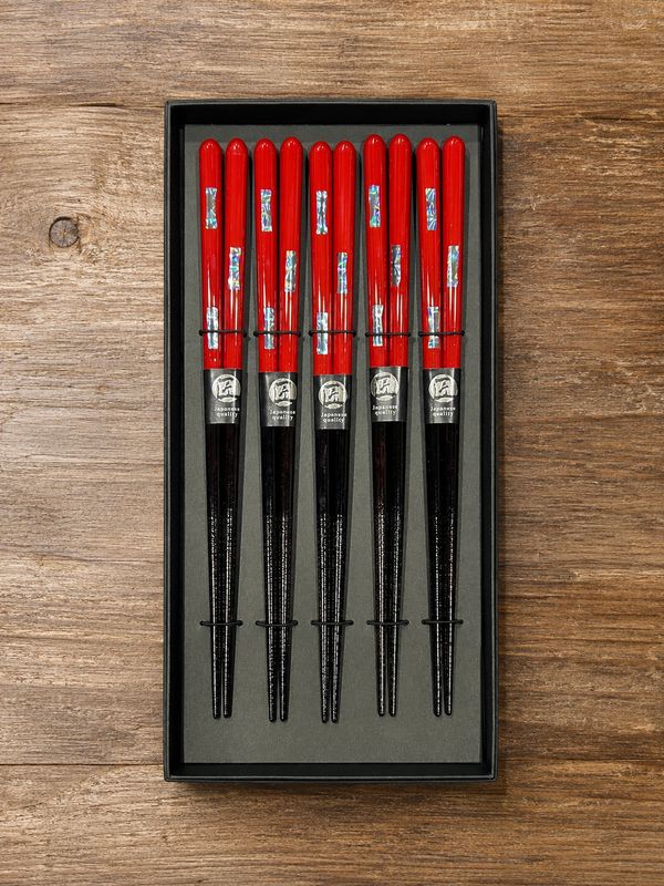 Chopstick Gift Box - Five Pairs - 23 cm - Red Abalone Shell