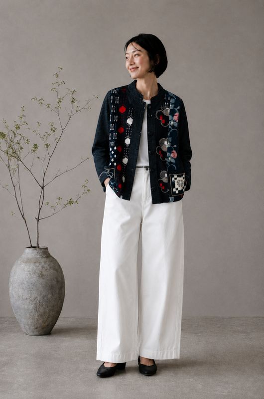 Vintag Kasuri Patchwork Jacket with Sashiko Stitching