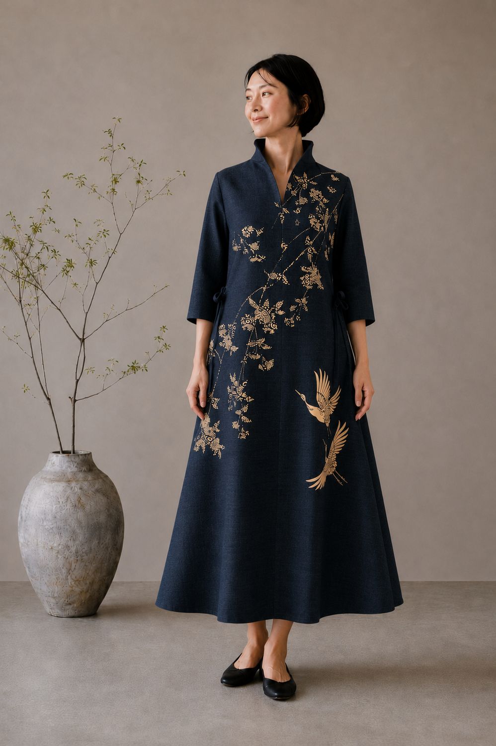 Hand-Dyed Indigo Tsumugi Dress – Cranes &amp; Wildflowers