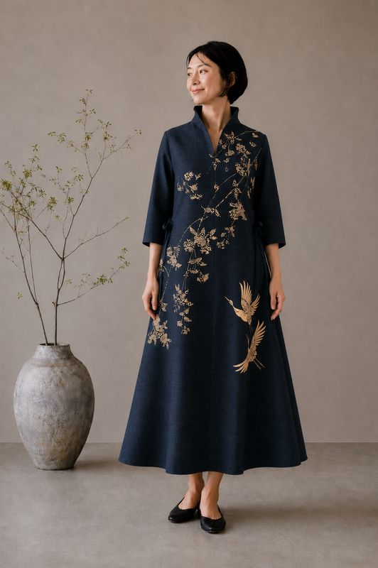 Hand-Dyed Indigo Tsumugi Dress – Cranes &amp; Wildflowers