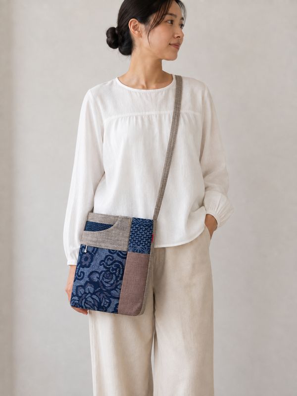 Giemon Indigo &amp; Persimmon Dyed Patchwork Crossbody Bag