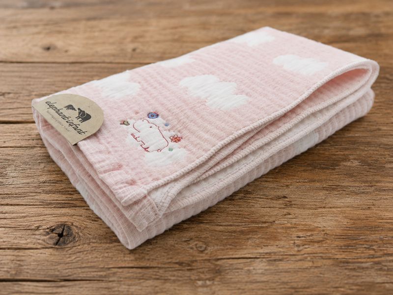 Meringue-soft Gauze Baby Bath Towel - Pink Hippo