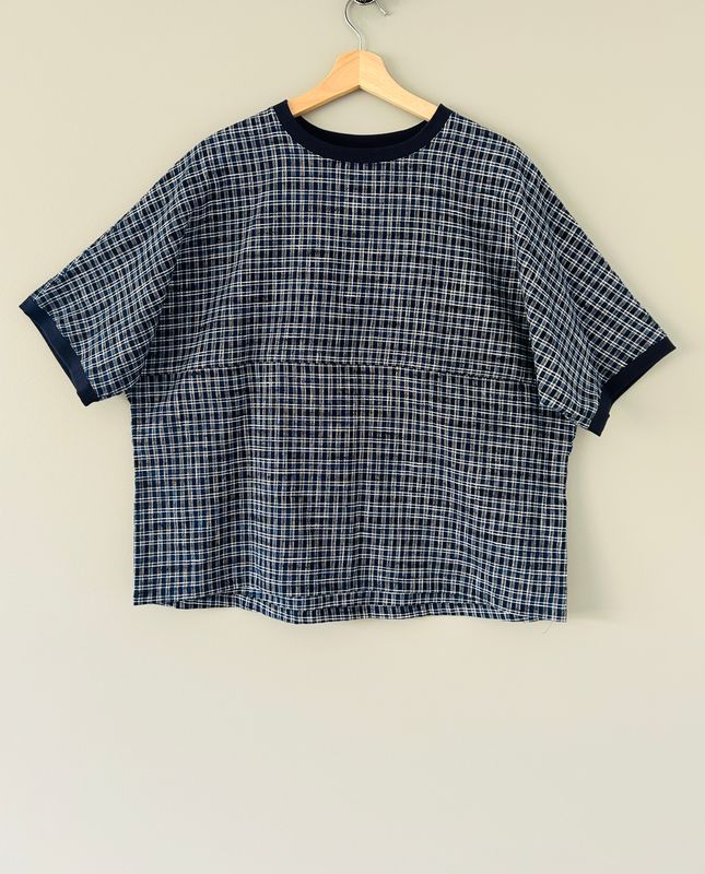 Giemon Kurume Kasuri Cotton Blouse - Blue