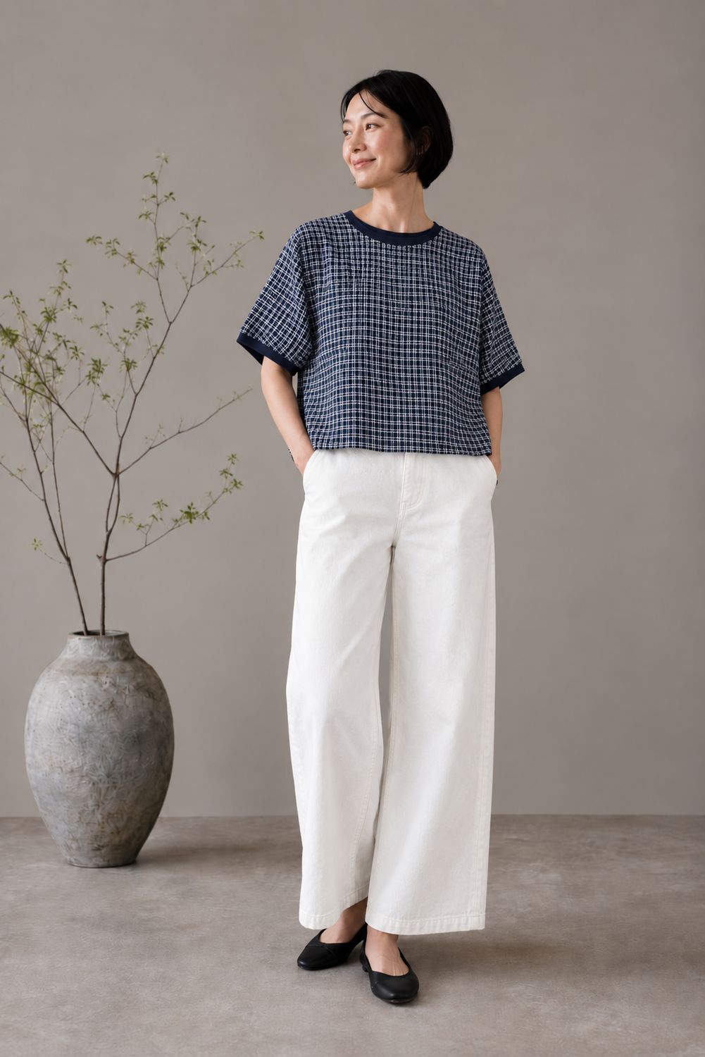 Giemon Kurume Kasuri Cotton Blouse - Blue