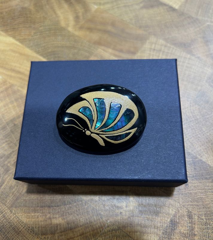 Antique Urushi &amp; Mother-of-Pearl Inlay Butterfly Brooch