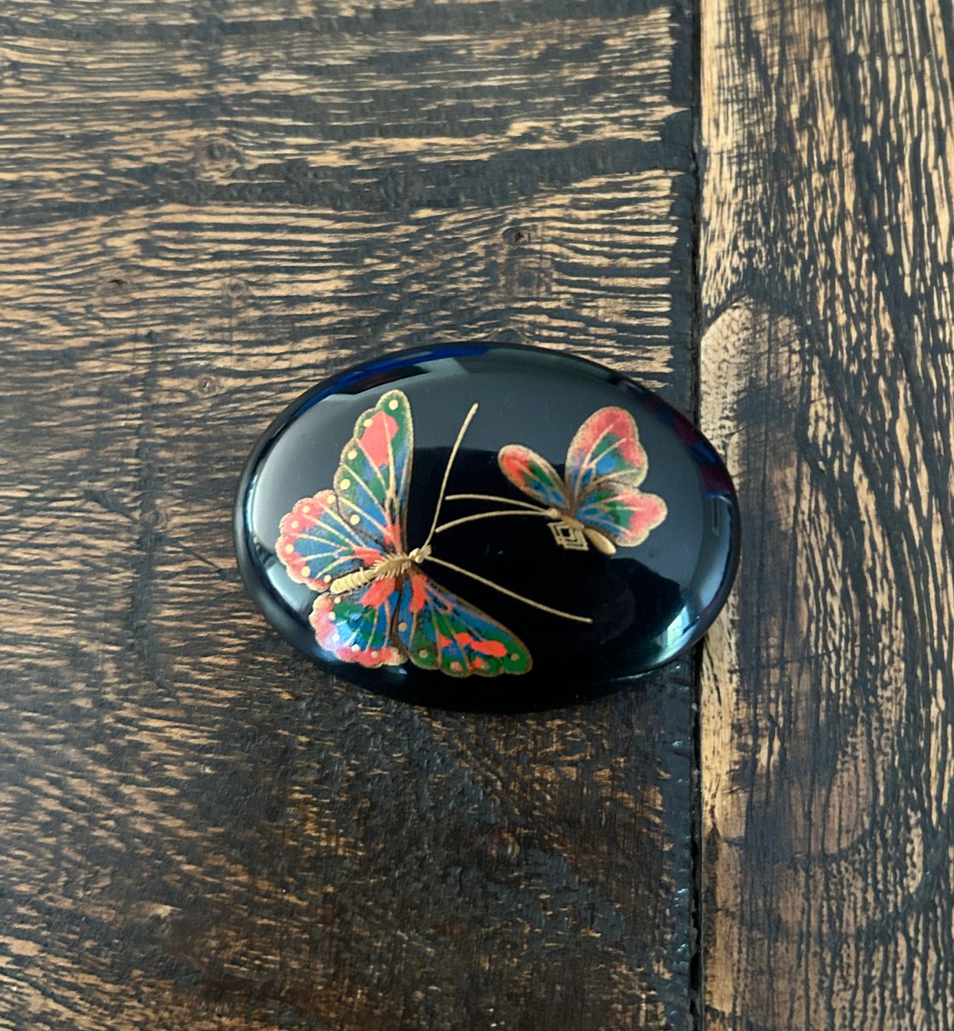 Antique Natural Urushi Butterfly Brooch